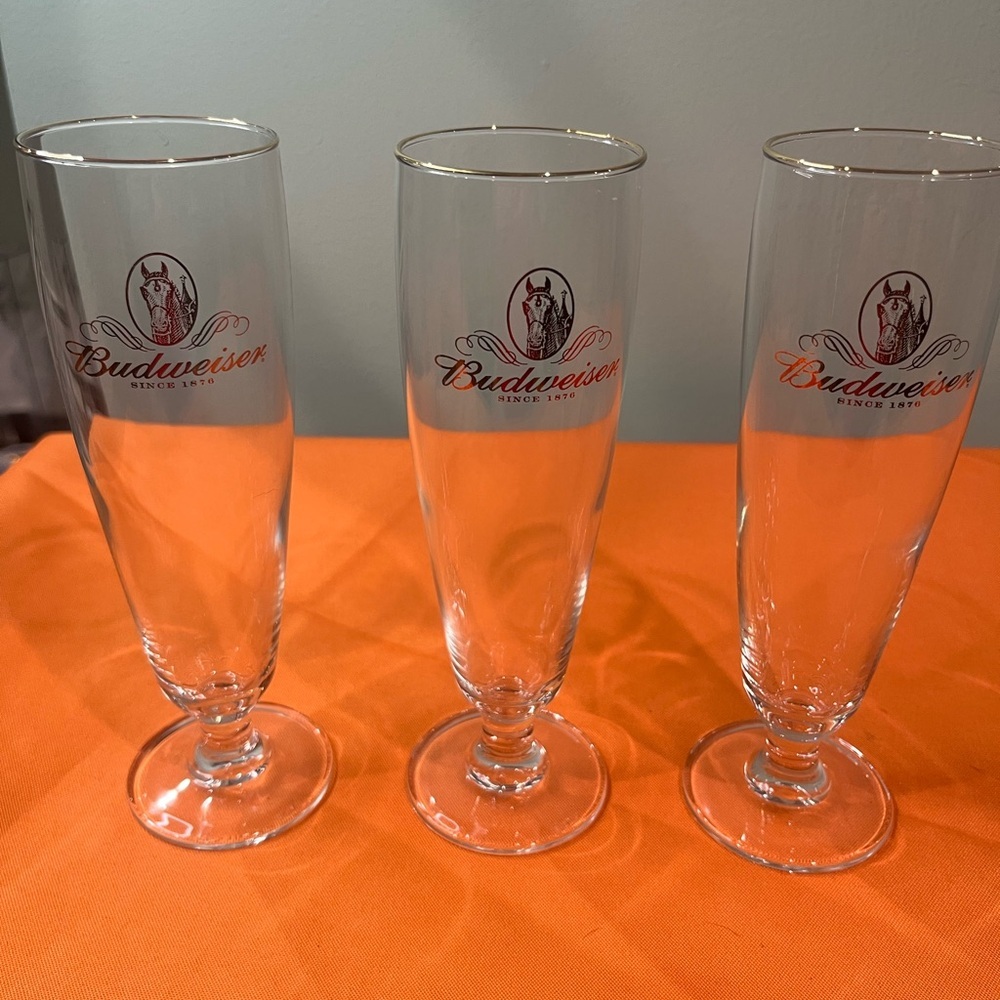 Budweiser Cream and Gold Pilsner Glass Set antique glasses set of 3